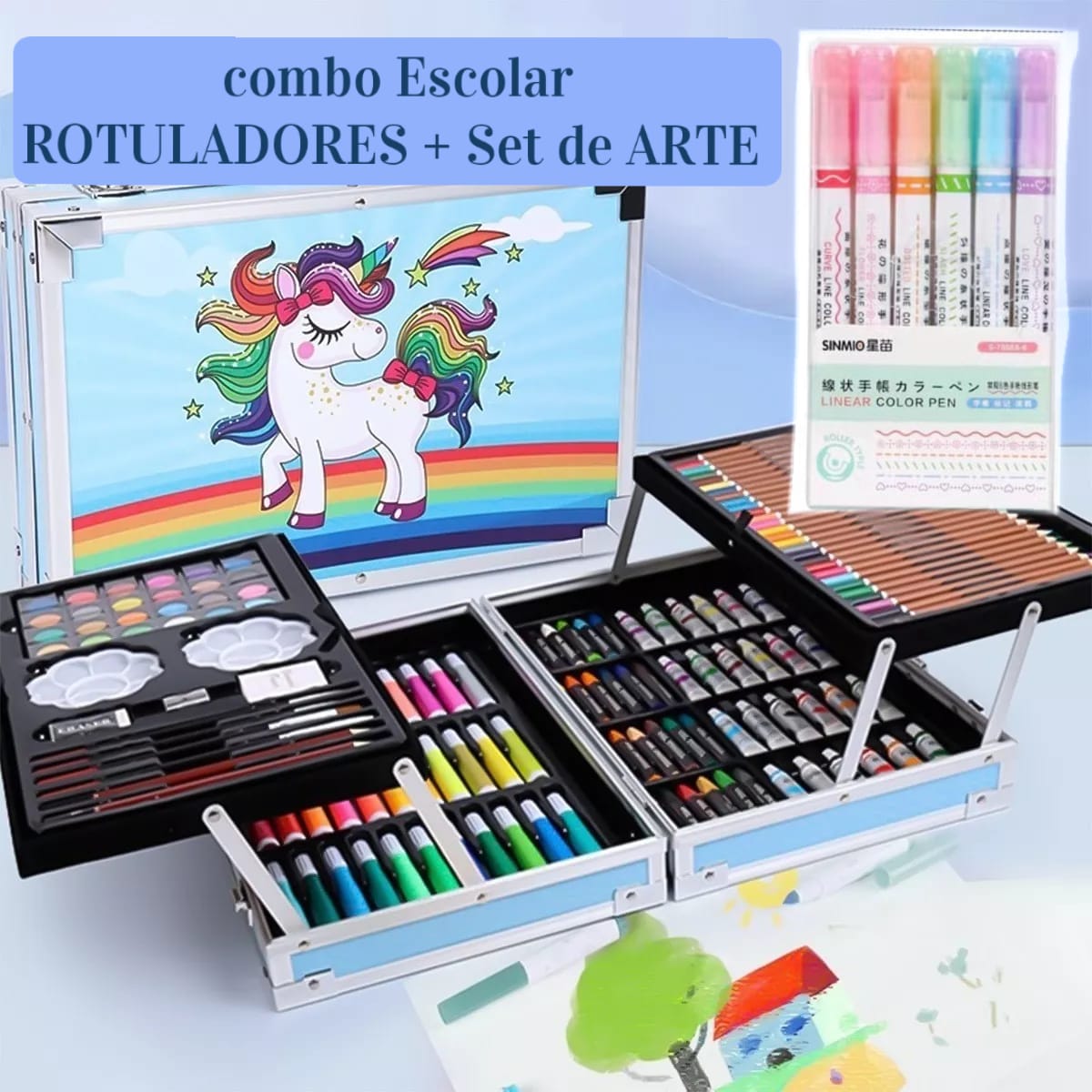 COMBO ESCOLAR ROTULADORES + SET DE ARTE de 145 piezas