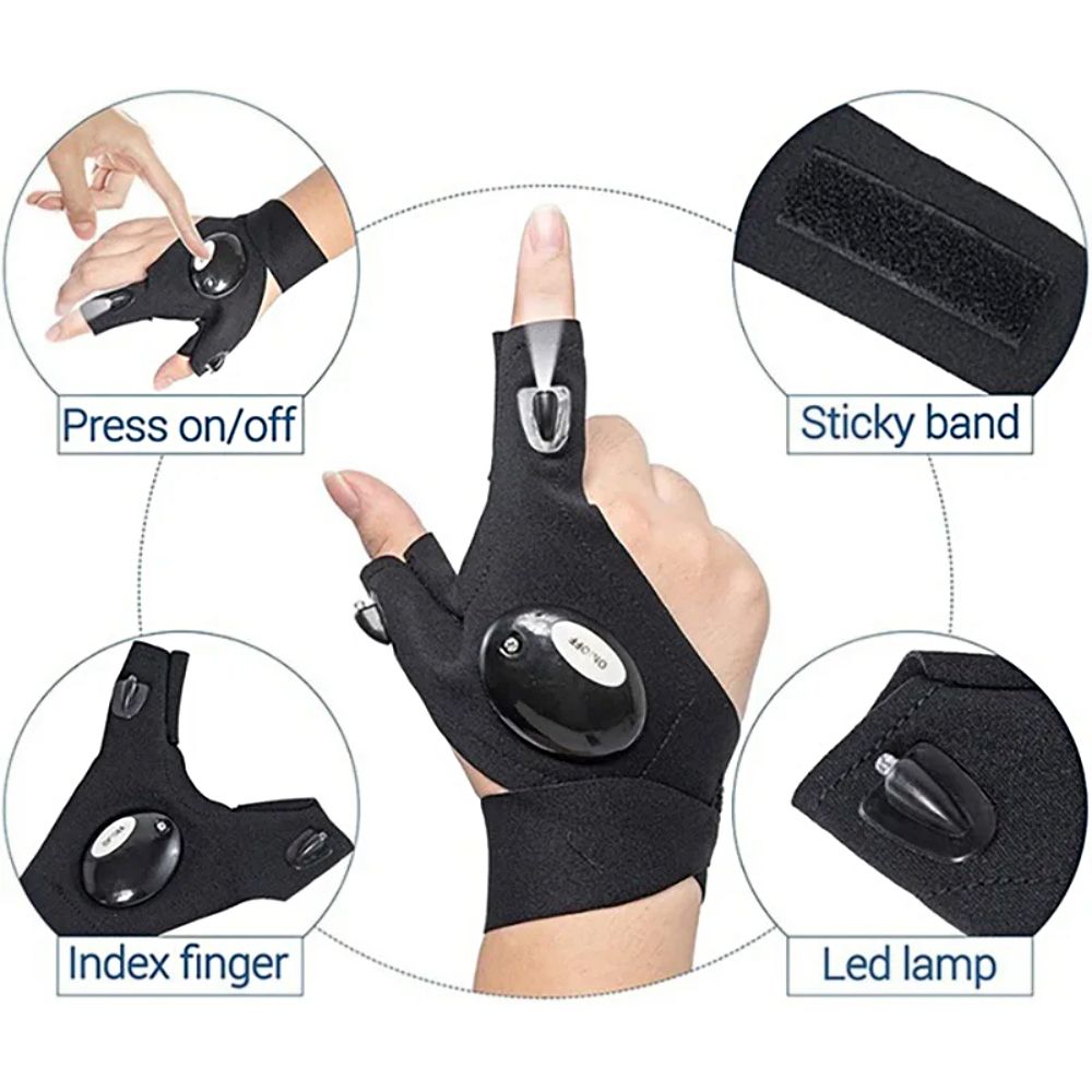 1 Par de Guantes Con Luz Led Impermeable