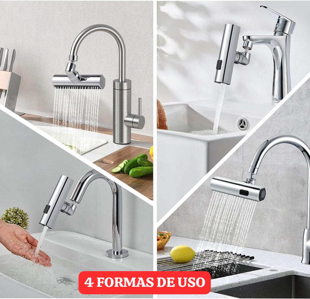 GRIFO DE COCINA GIRATORIO CON CASCADA 4 EN 1